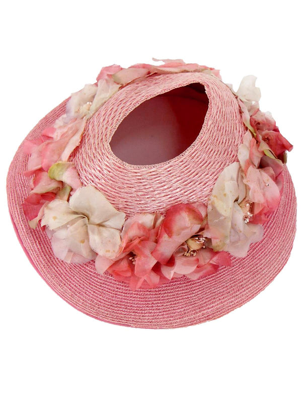 True Vintage Pink Floral Open Crown Hat