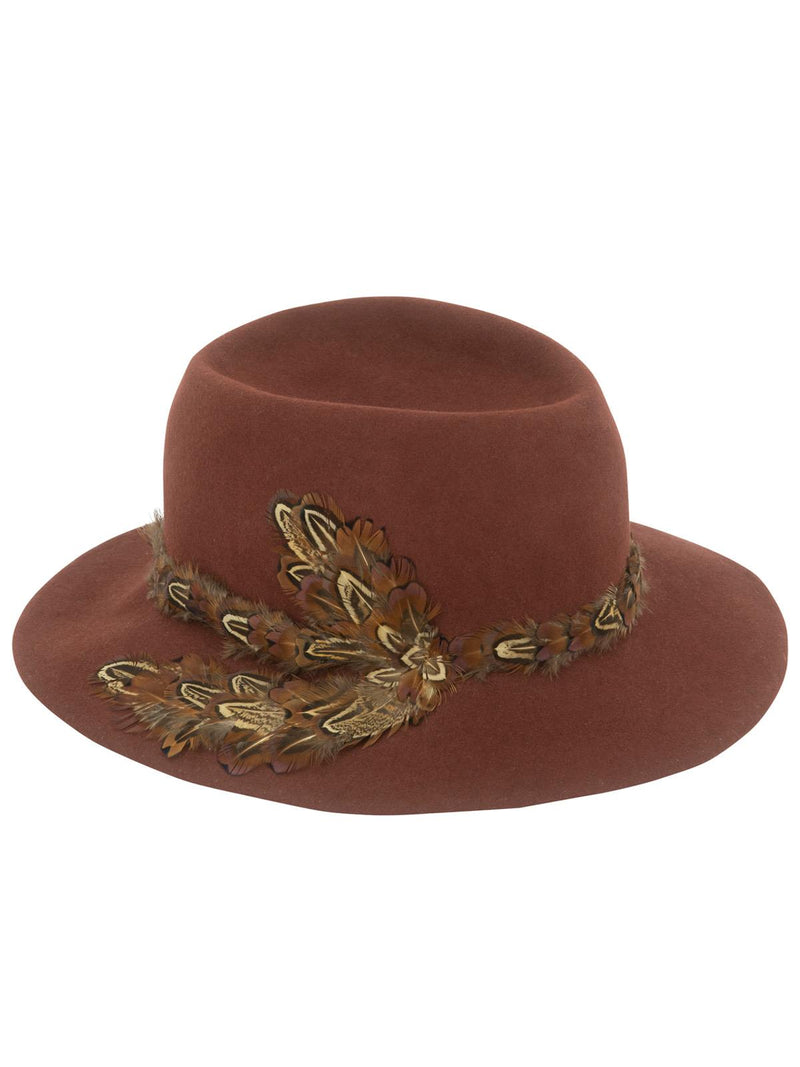 Feather Trimmed Womens Rust Vintage Fedora