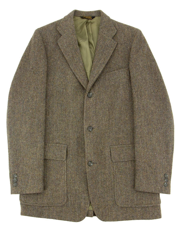 Vintage Herringbone Harris Tweed Jacket Patch Pockets