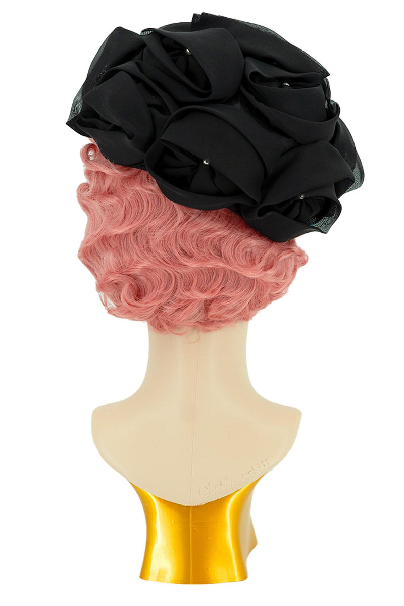 Black Bouffant & Pearl 1960s Vintage Hat