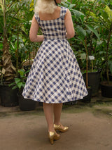 Blue & White Check Vintage Style Gingham Swing Dress