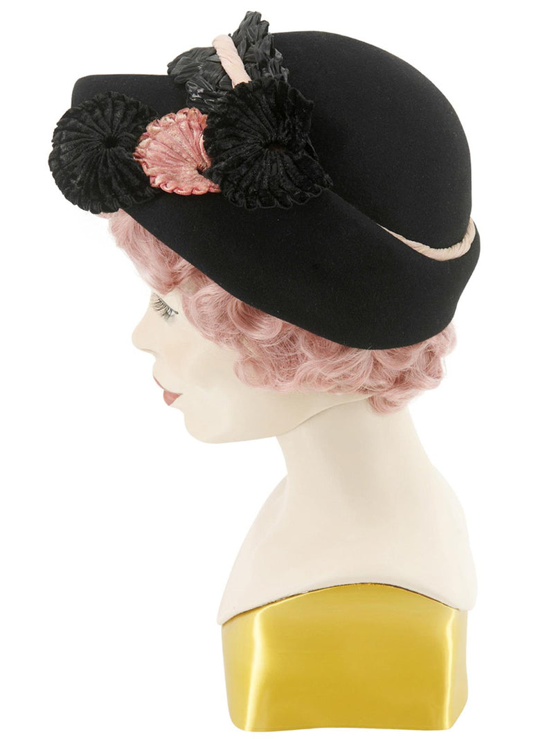 1930/40s Felt Black Bonnet Style Hat