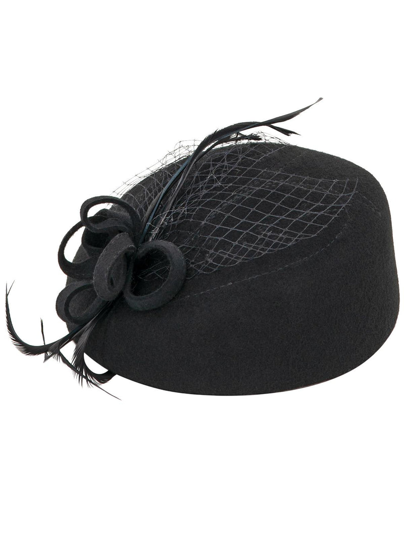 Vintage Style Black Feather Trim Hat