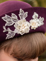 Purple Floral Applique 1940s Vintage Style Halo Hat