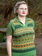 Scottish Wool Short Fairisle Tank Top in Fern Green