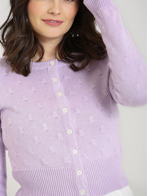 Textured Lavender Vintage Style Cropped Cardigan