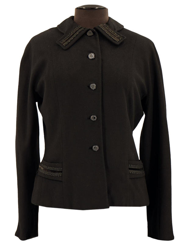 Black 1940s Vintage Wool Dolman Sleeve Jacket