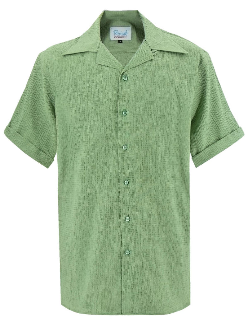 Vintage Style Seersucker Holiday Shirt - Palm Green