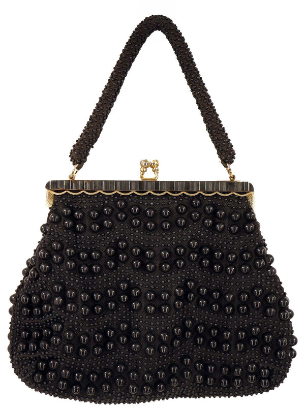 Vintage 1960s Black Chunky Glue Bead Handbag