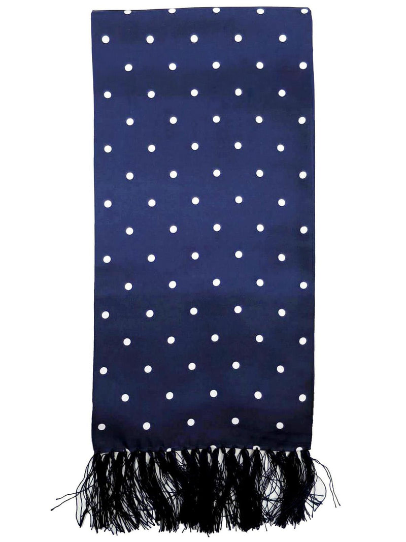 Navy & White 100% Silk Polka Dot Aviator Scarf