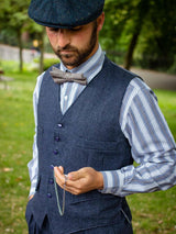 1940s Vintage Granville Herringbone Wool Waistcoat in Navy Blue