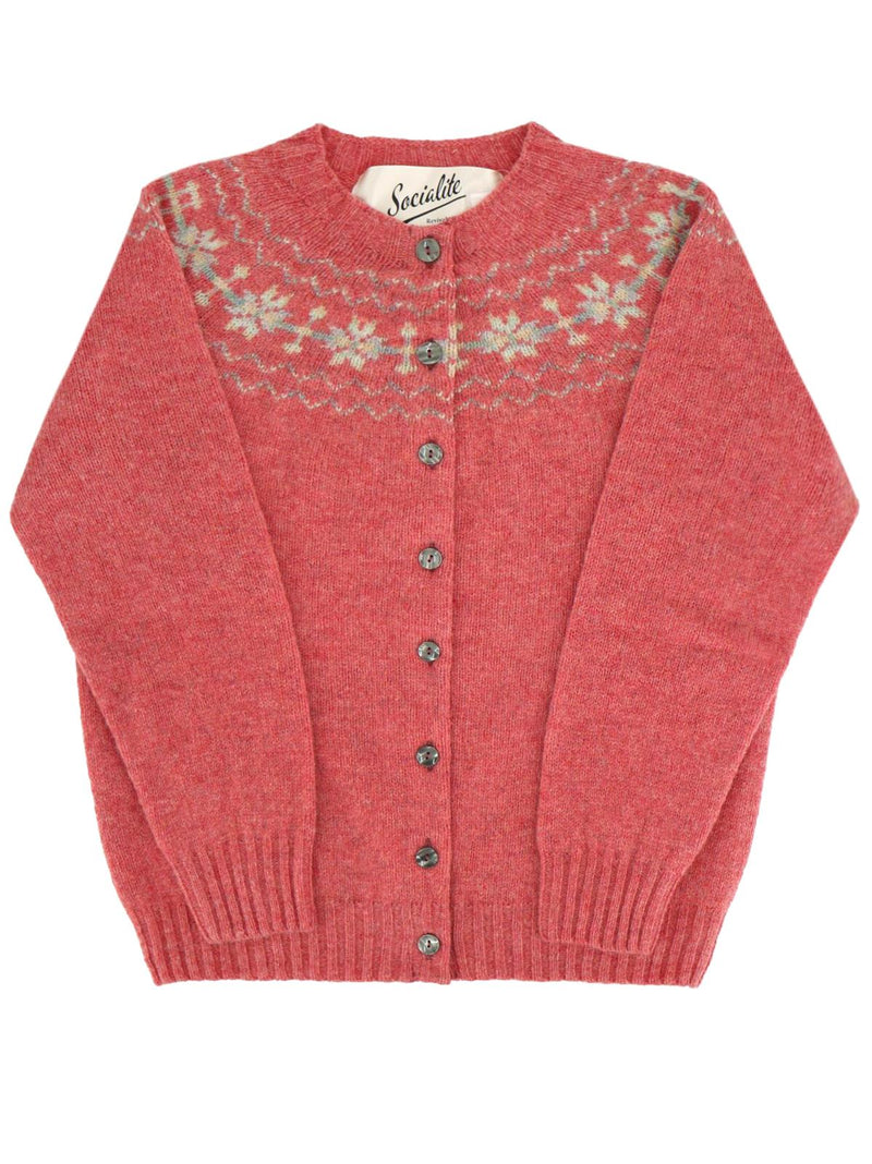 1940s Style Pure Wool Fairisle Cardigan in Rosebud Pink