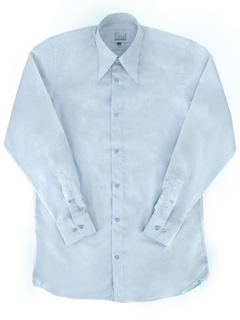 Pale Blue Forties Style Spearpoint Collar Shirt with Barrel Cuff