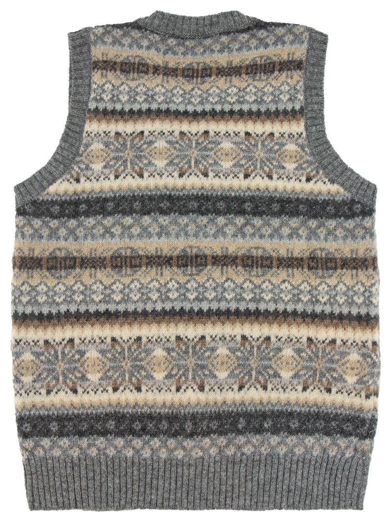 Vintage Style Shetland Wool Fair Isle Vest in Pebble Grey