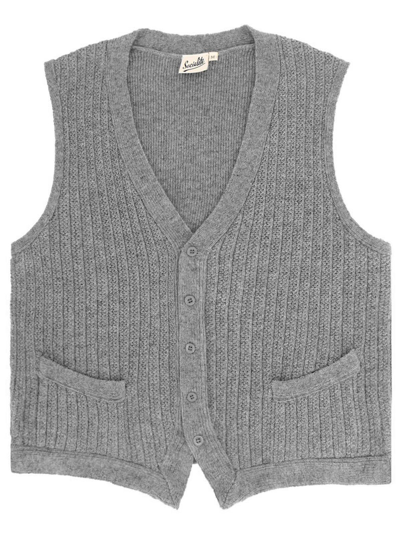 1940s Style Rufus Knitted Waistcoat in Grey