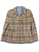 Vintage 1950s Blue & Cream Check Short Wool Jacket