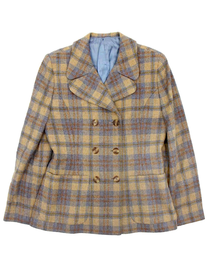 Vintage 1950s Blue & Cream Check Short Wool Jacket