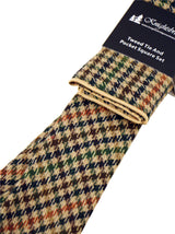 Beige Plaid Tweed Vintage Look Necktie & Pocket Square Set