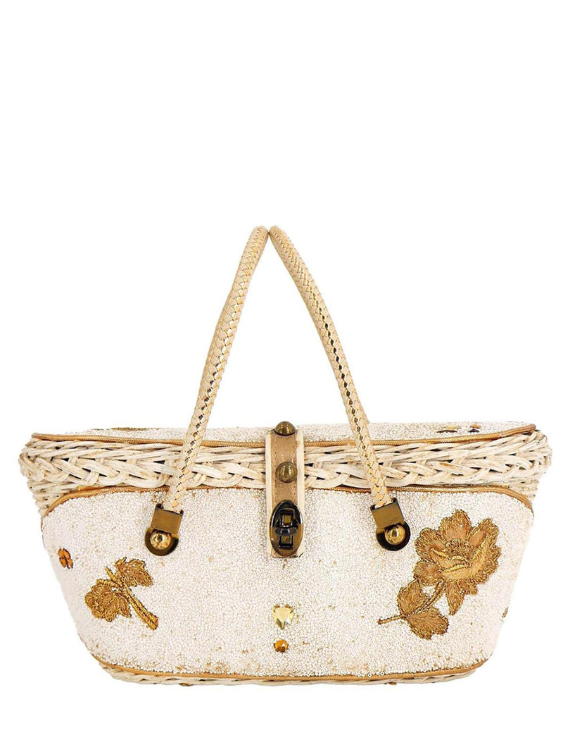 Vintage Woven Beaded Basket Bag