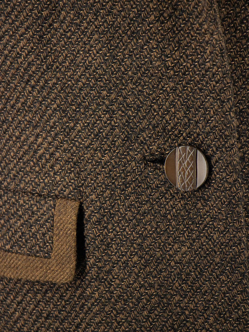 Vintage Black & Tan Striped Weave Wool Overcoat