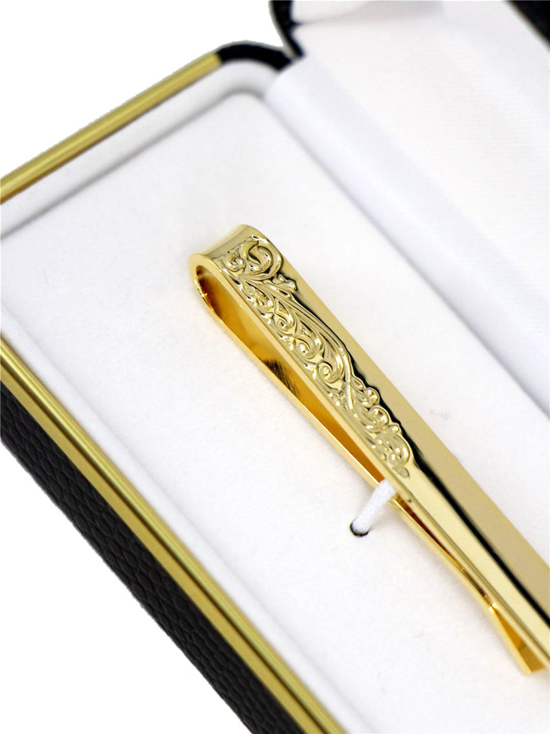 Vintage Style Gold Engraved Leaf Tie Slide