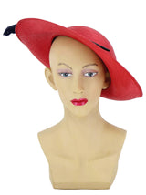 Vintage Red Straw Feather Decor Hat