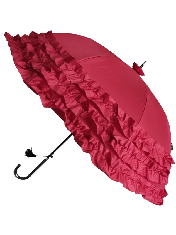 Triple Frill Red Vintage Style Umbrella