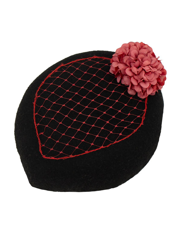 Black Felt 1940s Vintage Style Teardrop Hat