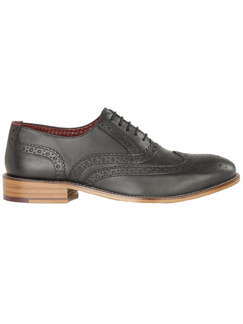 Black Leather Vintage Style Brogue Shoes