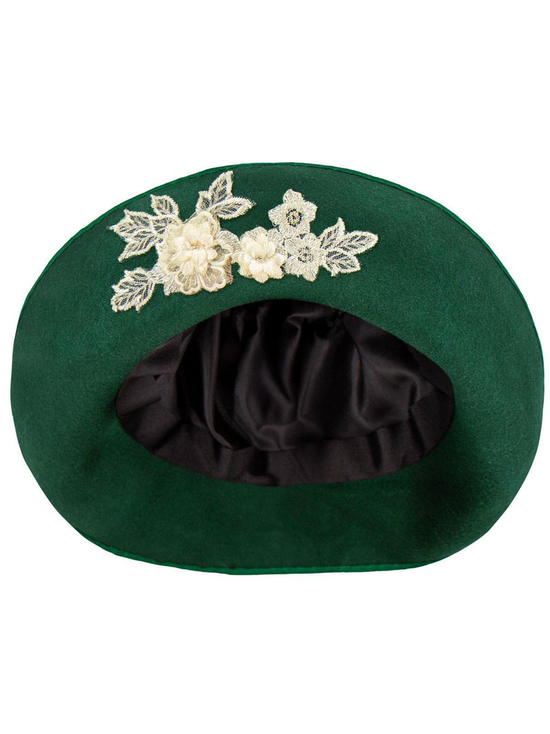 Green Floral Applique 1940s Vintage Style Halo Hat