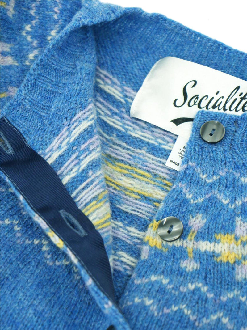 1940s Style Pure Wool Fairisle Cardigan in Fresh Blue