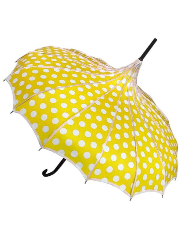 Yellow Polka Dot Vintage Pagoda Style Umbrella