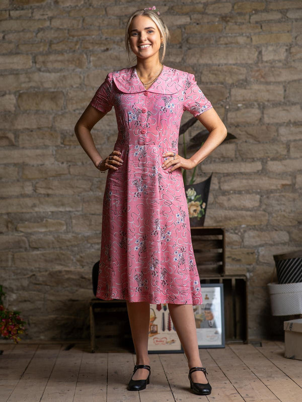 1940s Vintage Summer Harvest Dress in Rose Pink