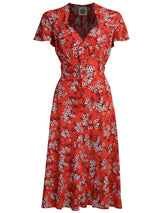 1940s Look Red & Black Floral Tea Dress