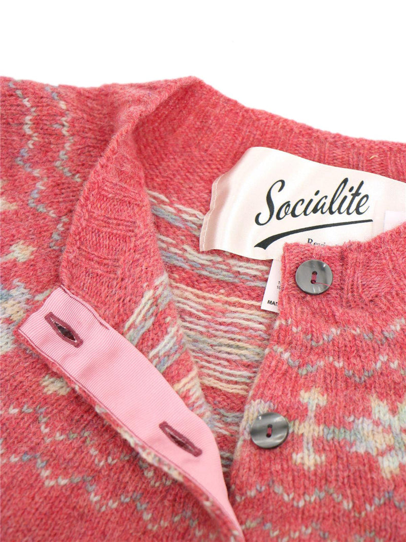 1940s Style Pure Wool Fairisle Cardigan in Rosebud Pink