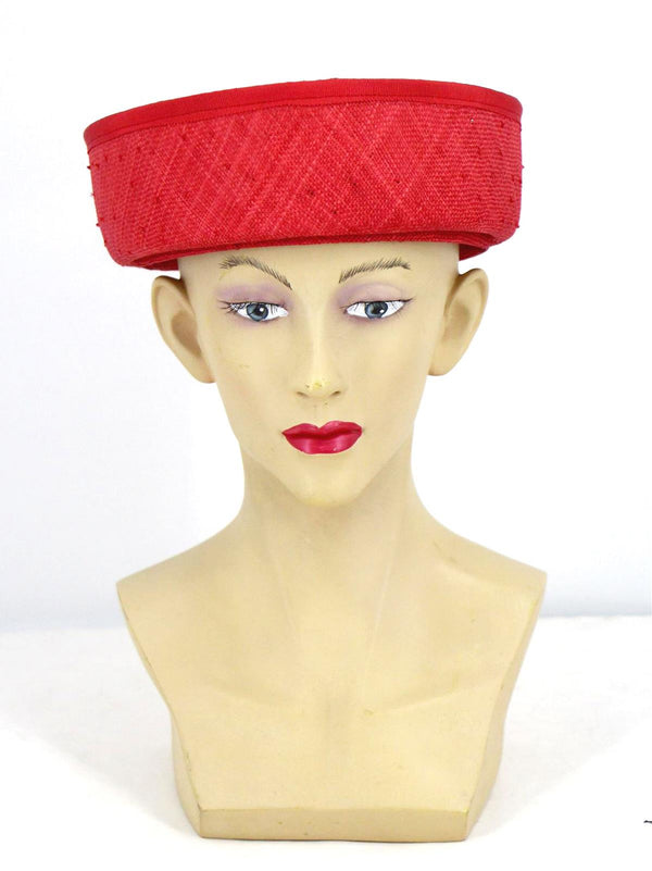 Red Woven Vintage 1960s Breton Hat