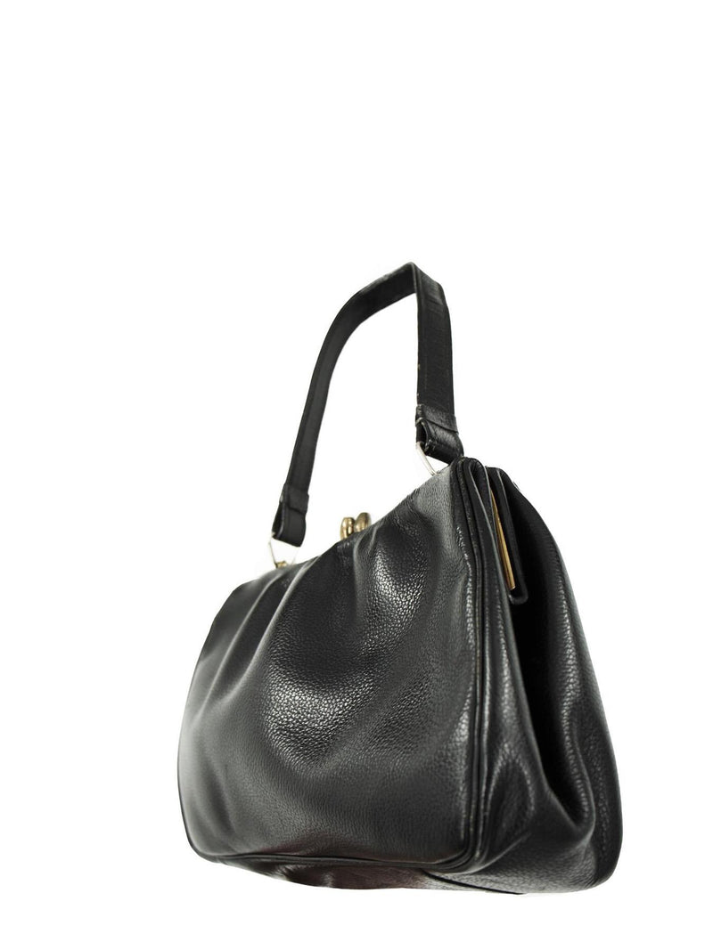 Vintage 1950s Black Grain Faux Leather Bag