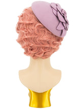 Mauve Vintage Style Felt Flower Button Hat