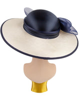 Cream & Navy Vintage Wide Brim Hat