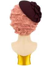 Burgundy Vintage Style Felt Flower Button Hat