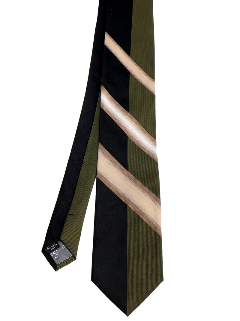 Olive and Black Striped Silk Swing Tie
