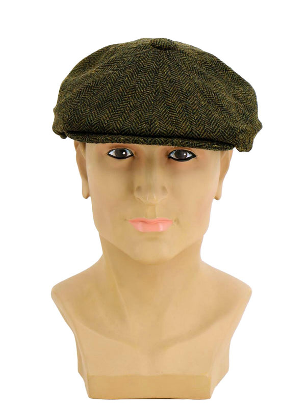 Vintage Style Green Herringbone Newsboy Cap