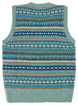 Pure Scottish Wool Fairisle Knit Tank Top in Fauna Blue