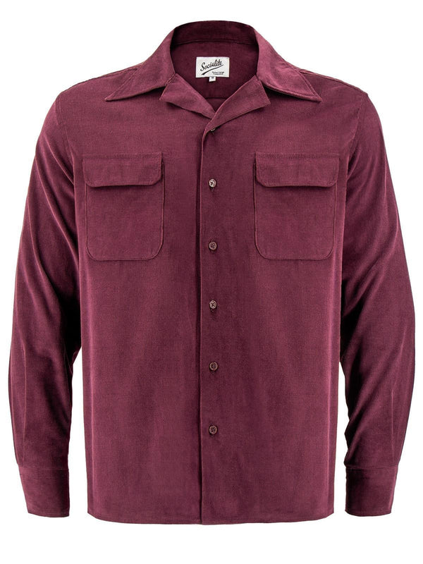 Corduroy Vintage Style Camp Shirt - Burgundy