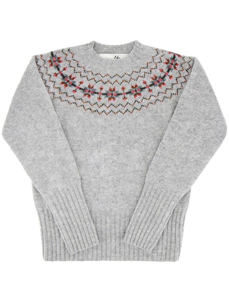 Fairisle 40s Style Pure Wool Jumper in Pewter Grey