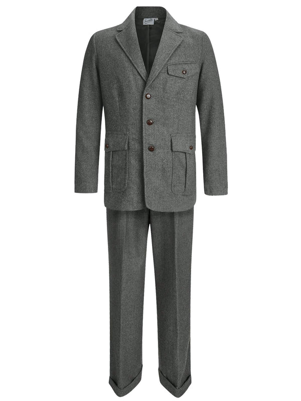 1940s Vintage Granville Herringbone Wool Suit in Grey