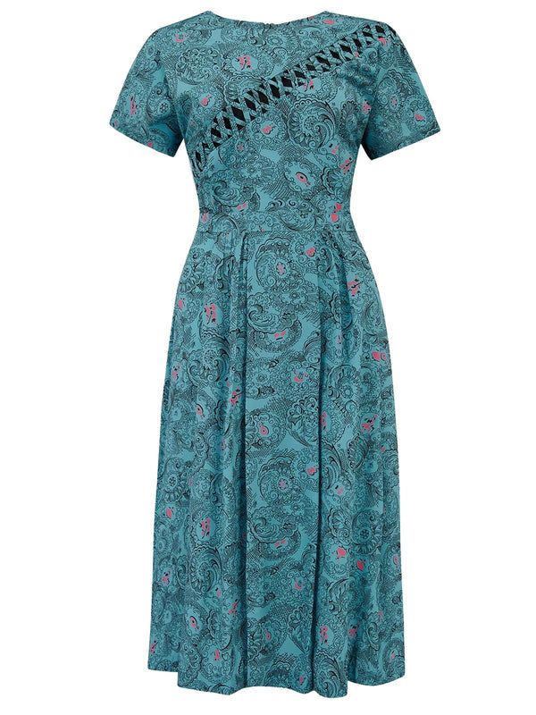 Vintage Style Green Lattice Detail Dress