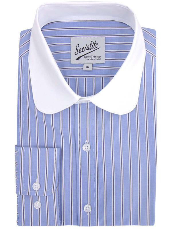 Blue Stripe 1940s Deluxe Club Collar Beaumont Shirt