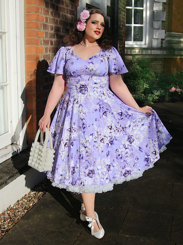 Vintage Style Lilac Floral Print Swing Dress