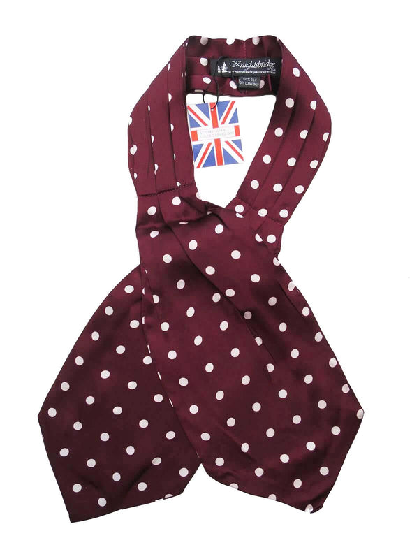 Vintage Look Burgundy & White Spotted Silk Cravat